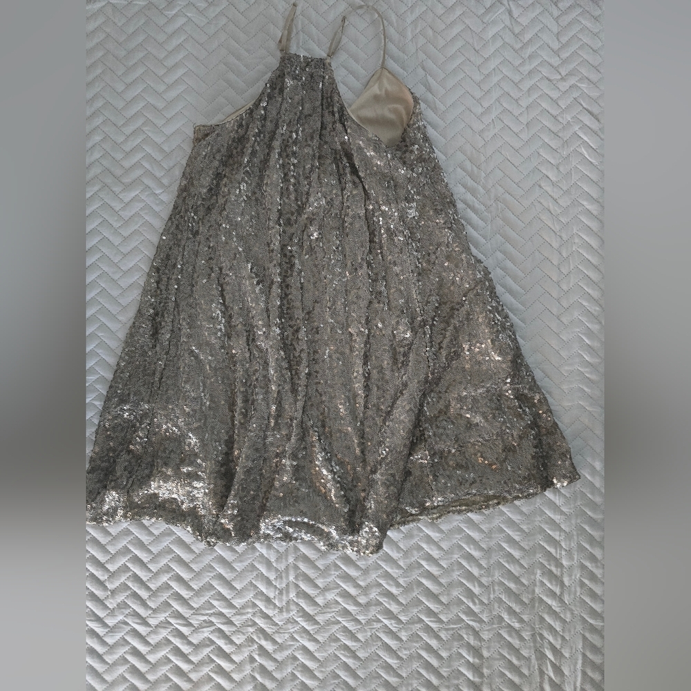 Laundry by Shelli Segal Sequin Gold Mini Swing Flowy Dress - Picture 4 of 8